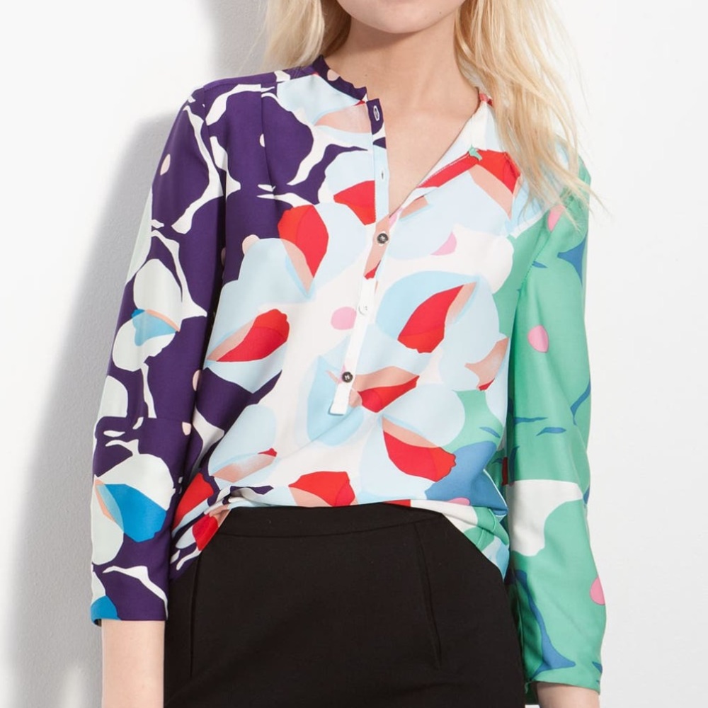 Diane Von Furstenberg Purple and Green Floral Blouse